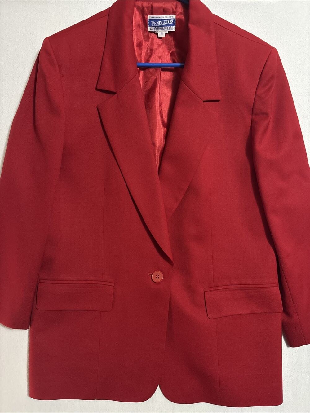 Pendleton Women's Virgin Wool Red Blazer Size 14 Vtg Jacket Sport Coat